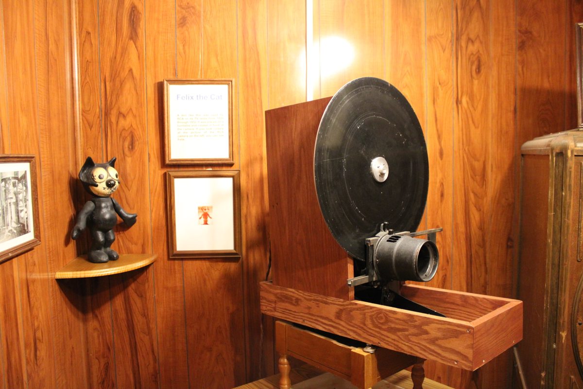 Figure 5 — A mechanical television camera on display at the Early Television Museum, showing the Nipkow disc, motor assembly, and the general scale of the mechanical television apparatus. This is a transmitte…