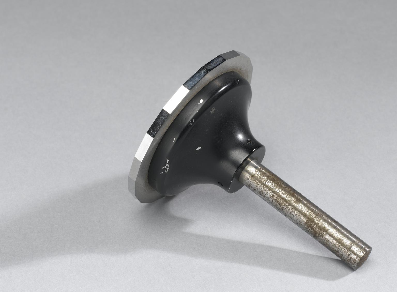 Figure 5 — Scophony high-speed scanning mirror drum, 1937, from the Science Museum collection. This is the fast line-scan mirror component of the Scophony large-screen projection system — the drum whose facet…